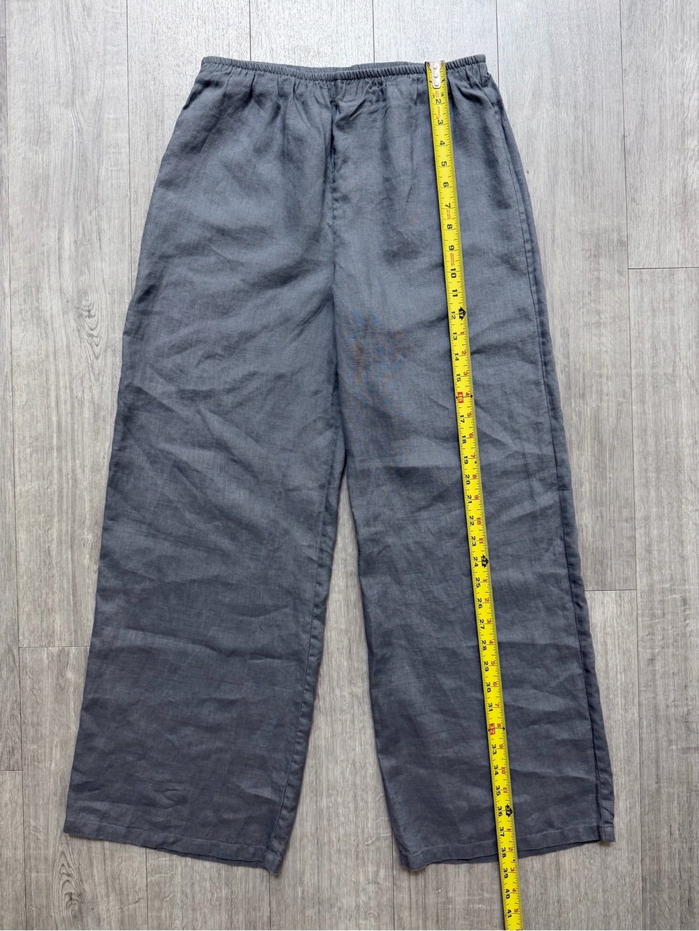 VIVID Linen Straight Long Pants Elastic Waist Cool Grey Wide Leg Trousers size S - Picture 9 of 12